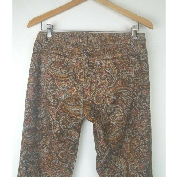 Prana Women Pants 8 Medium Skinny Corduroy Paisley Mid-Rise Brown Cotton - Picture 2 of 8